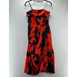 Lulus Dress Size XS Bring Me Back To You Printed Faux Wrap Midi Satin Red